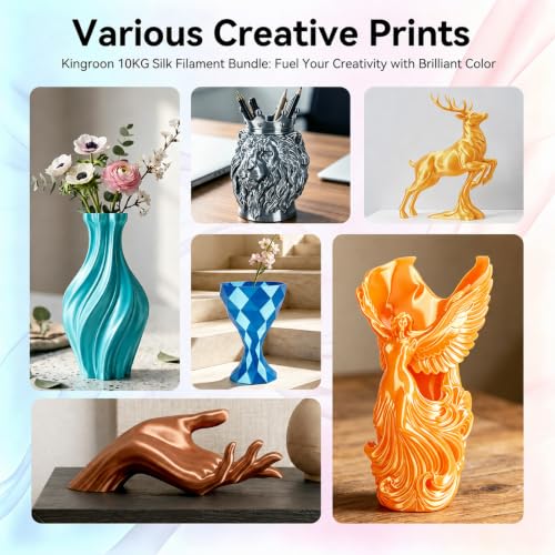 Image of Kingroon Silk PLA Filament Bundle 10kg, 3D Printer Filament 1.75mm | 10 Assorted Colors, Silk Luster & Invisible Layering, Dimensional Accuracy + /- 0.02mm, Low Warp & Clog-Free, Fits Most FDM