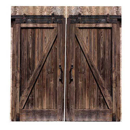 Kuuleyn Cortinas Opacas rústicas, Estilo de Granja, Puerta de Garaje de Madera Antigua, Tela, decoración de Tela, Cortina de impresión de Sombra Completa para Sala de Estar, Dormitorio(170 * 200cm)