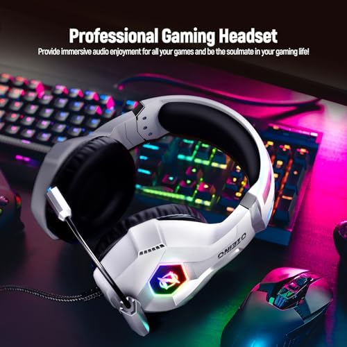 Ozeino Gaming Headset for PC, Ps4, Ps5, Xbox Headset with 7.1 Surround Sound Gaming Headphones with Noise Canceling Mic, LED Light Over Ear Headphones for Switch, Xbox Series X/S, Laptop, Mobile White - 5