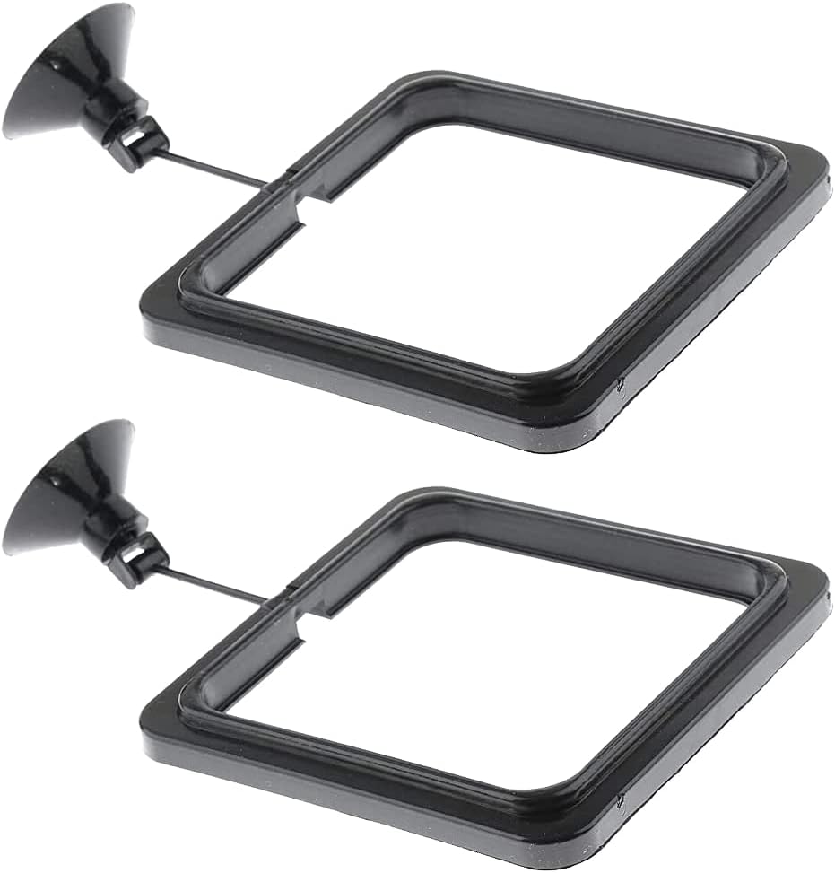 2 Pcs Fish Feeding Ring Black 10cm Square Aquarium Fish Feeder with Suction Cups for Goldfish and Other Smaller Fish
