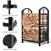 AMAGABELI GARDEN & HOME Firewood Rack Indoor with Tools 5-Piece Fireplace Tools Set Wood Holder Outdoor Wrought Iron Log Holder Heavy Duty Firewood Storage Rack for Fireplace,Fire Pit,Wood Stove Black