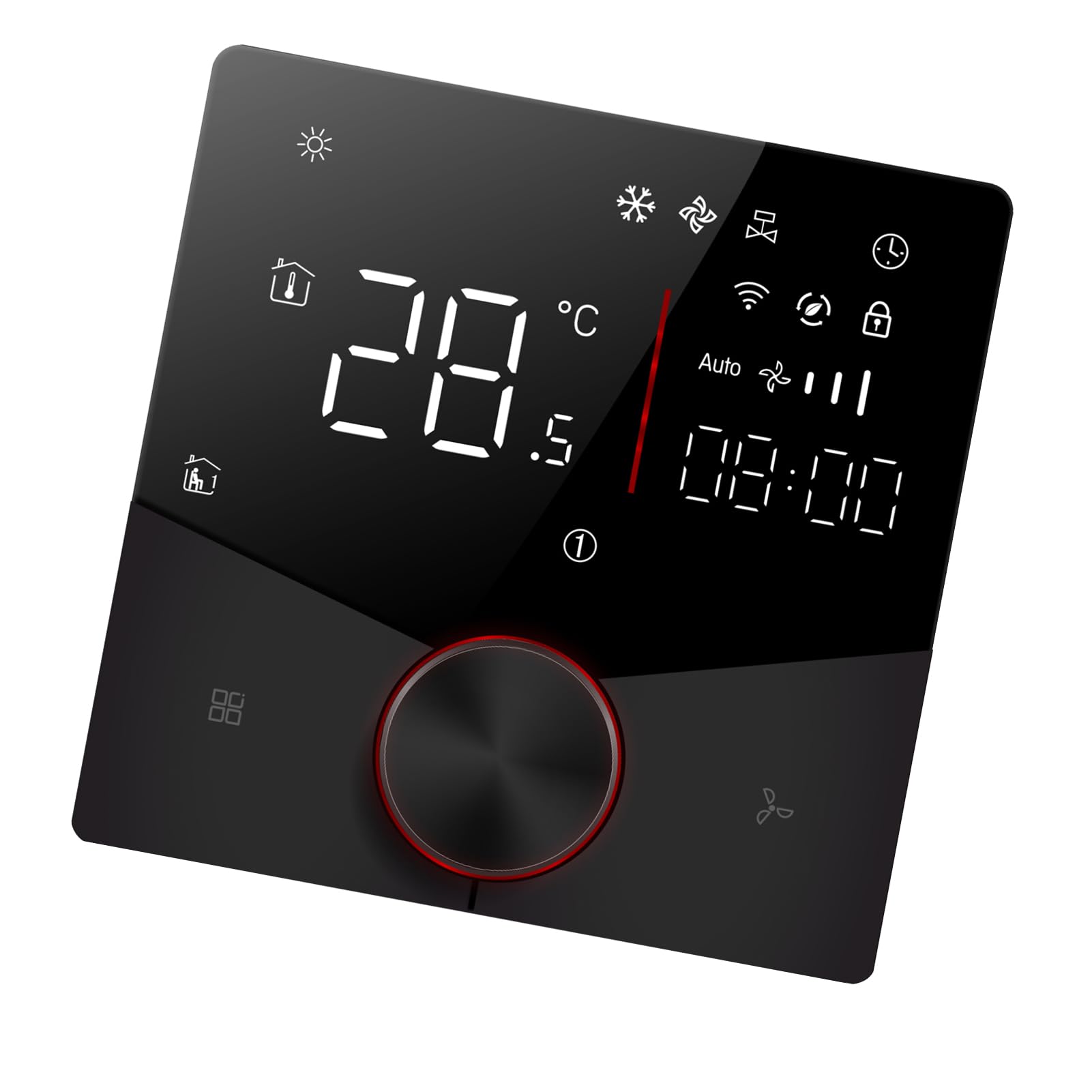 Termostato WiFi, Material ABS, Control de Eficiencia Energética, Diseño Elegante, Pantalla LED, para Acondicionadores de Aire Domésticos Inteligentes (Black)