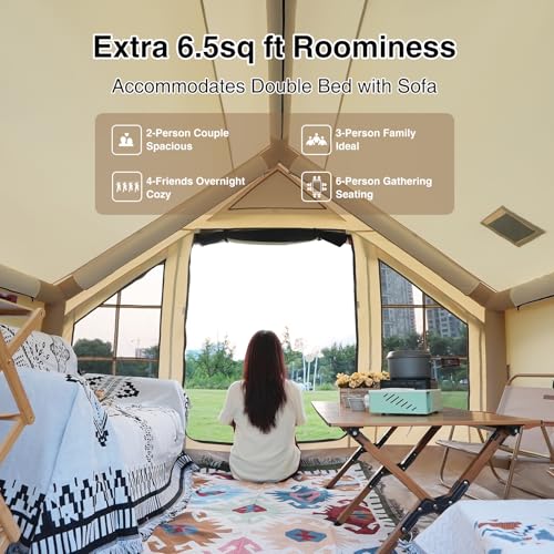 Image of KNUO Inflatable Camping Tent, Large Blow-Up Air Tent, No Assembly Needed Luxury Glamping House, Oxford Fabric