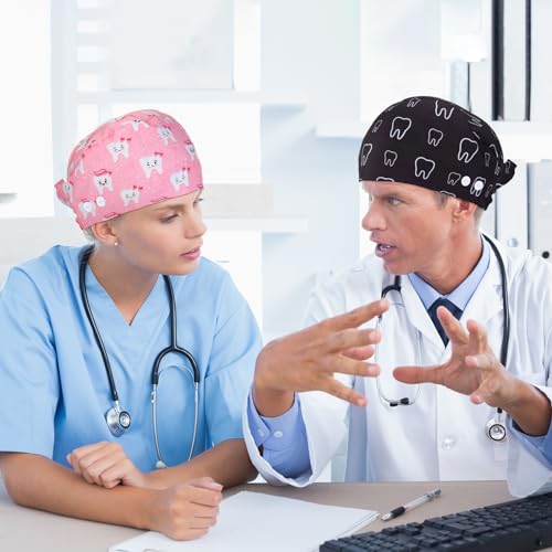 Image of Unittype 4 Pcs Nurse Caps for Women Nursing Working Caps with Button and Sweatband Adjustable Elastic Scrub Hats for Dentist