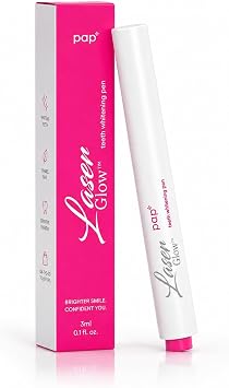Teeth Whitening Pen by LaserGlow, Pap+ Peroxide-Free Whitening Gel for Sensitive Teeth, Brush-On Tooth Whitener for Surface Stains, Travel Size Mint Whitening Pen