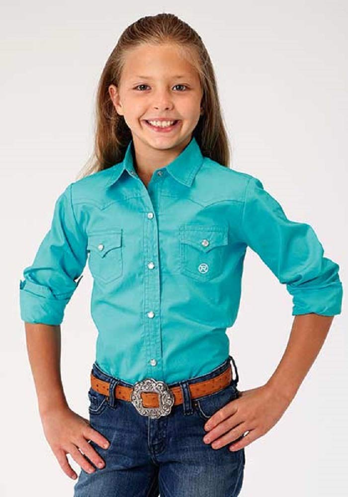 Roper Child's Girls X-Small Turquoise Blue Long Sleeve Show Shirt