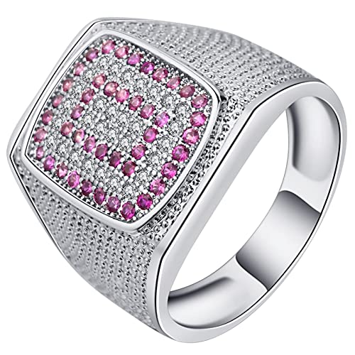 Bague de promesse pour femme grand anneau rond zircon blanc violet unique