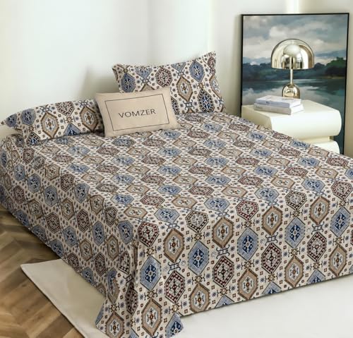 Image of VOMZER Cotton King Size Flat Bedsheet for Double Bed, 1 Cotton Bed Sheet Double Bed (90x100 Inches) with 2 Pillow Cover, Desert Mosaic