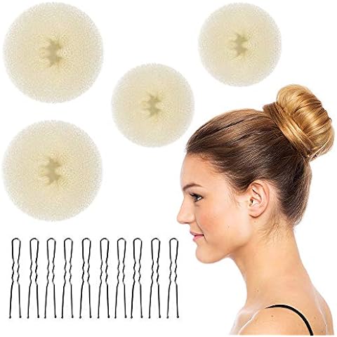 4 Pcs Hair Donut Hair Bun Maker and 10 Pcs Hair Pins, Hair Donut Blonde Hair Doughnut Ring Style Bun Donut Hair Accessories, Easy Bun Rings for Hair style Dancers Kids Girls Women Cover