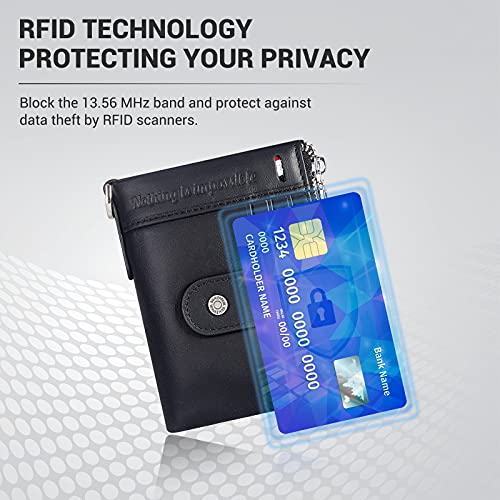 gzcz Chain Wallets RFID Wallets for Men Genuine Leather Wallet Zipper Bifold Wallet for Work, Travel, Outdoors With ID Window and Coin Purse3
