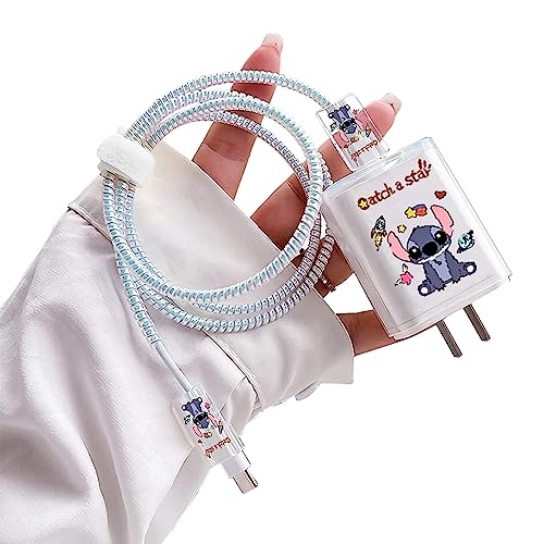 Image of ABRALE Iphone Charger Case,Accessories,Protective Case for 18W 20W iPhone 14 13 12 11 Pro Max Fast Charging Cable Adapter Charger, Cute Lightning Data Cable Case for iPhone Charger,(STITCH)