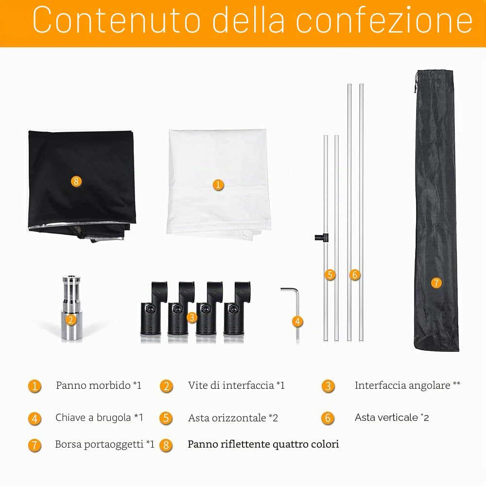 AMBITFUL 60 x 90 cm, Riflettore diffusore 5-in-1 grande Sun Scrim Nero Argento Oro Bianco con cornice in lega di alluminio per fotografia