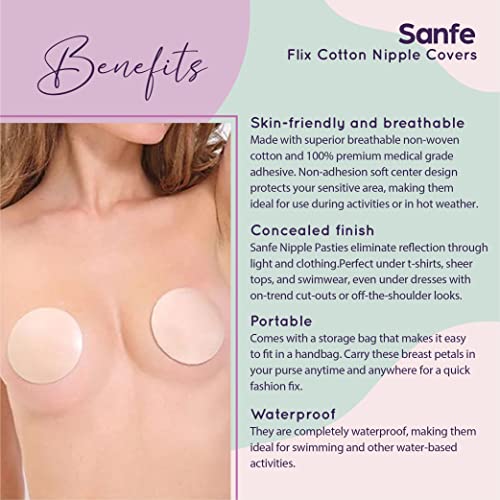 sanfe Flix Cotton Nipple Covers, 10 Breathable Nipple Pasties, No Show Bra for Women, Skin Friendly, Disposable White - Image 2