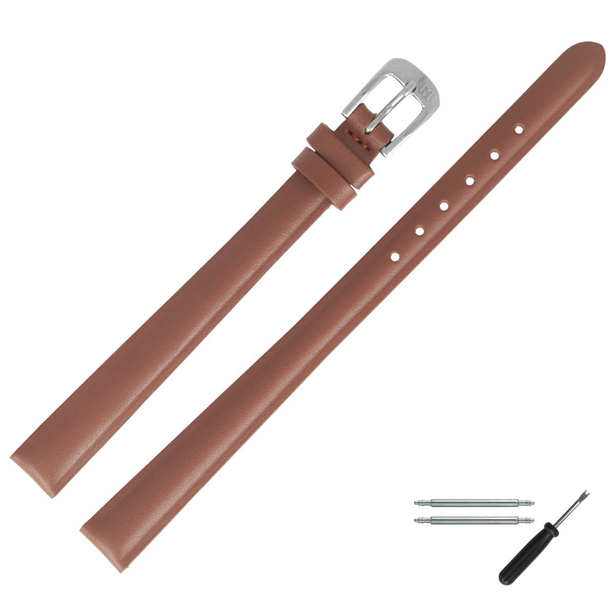MARBURGER Uhrenarmband 10mm Leder XL Glatt Mit Naht - Werkzeug Montage Set 66010