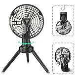 Rechargeable Camping Fan 10400mAh Battery Powered with LED Lantern, 3 Lighting Modes Foldable Tripod