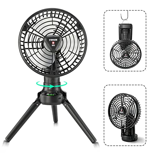 Rechargeable Camping Fan 10400Mah Battery Powered With Led Lantern, 3 Lighting Modes Foldable Tripod Tent Fan, 4-Speeds 270°Swinging Outdoor Fan With Hanging Hook For Camping, Travel, Bedroom #TOP9