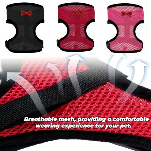 Image of 3 Pack Chicken Harness and Leash Set Adjustable Hen Vest with Matching Belt Breathable Mesh Training Harness Pets Leash for Hens Duck Goose Small Pet-Black&Red&Pink,S