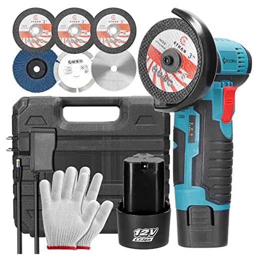 Radial Pequeña Bateria de 19500rpm 500W 12 V Mini Amoladora Angular Batería Multifuncional, Bloqueo de Husillo, 2 x 1500mAh Baterías, 7 * Discos de Corte, para Cortar y Pulido