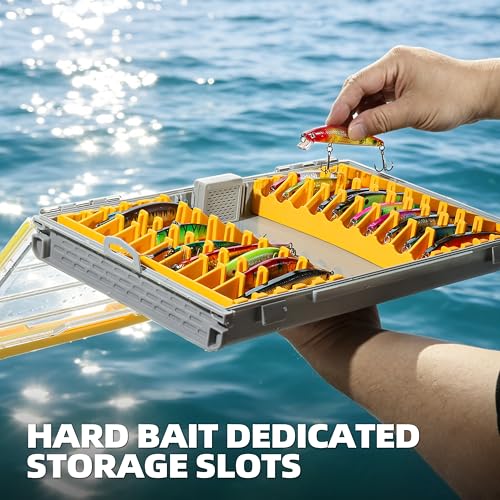 Image of RUNCL 3700 Jerkbait Box, Waterproof Floating Lure Storage Box with Adjustable Dividers, Clear Rust-Proof Utility Tray for Terminal Tackle, Hooks and Sinkers
