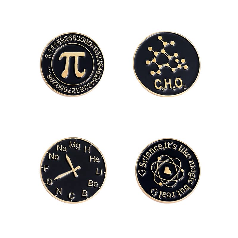Image of 4pc Science It's Like Magic But Real Enamel Pin,Mathematics Pi Chemical Elements Periodic Table Dial Chemical Formula C8H8O3 letter brooch badge for backpacks