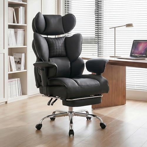 Image of Big and Tall Ergonomic Office Chair,350 lbs,High Back Reclining PU Leather Gaming Chair with Footrest, Adjustable Armrests, Lumbar Support, Executive Desk Chair for Home Office, Black