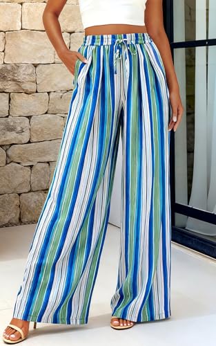 Image of PRETTYGARDEN Womens Pants Elastic Waist Floral Lightweight Palazzo Pants for Women Casual Lounge Wide Leg Pants Woman