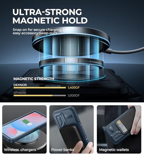 Image of Dexnor for Samsung Galaxy S24 FE Case with Camera Cover & Adjustable Kickstand & Built-in Screen Protector, Magnetic Rugged Shockproof Bumper Cases Heavy-Duty Magnetic Protective Cover,Navy Blue