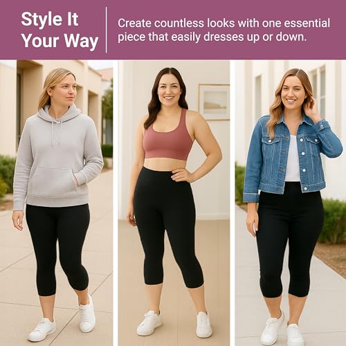 image for SATINA Womens High Waisted Capri Leggings Pants -for Tummy Control, Yo