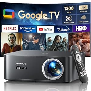 Beamer 4K [1300 ANSI|Google TV] FHD 1080P Beamer 4K Unterstützt, Autofokus Auto Trapezkorrektur 30W Smart Tageslicht Projektor Offizielle Lizenz APPs WiFi6 Bluetooth für Home Outdoor