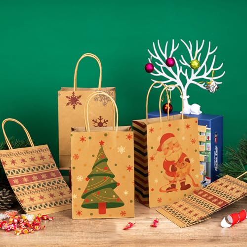 Image of Christmas Gift Paper Bags 24 Pack 5.8x3.2x8.25 in with Handles