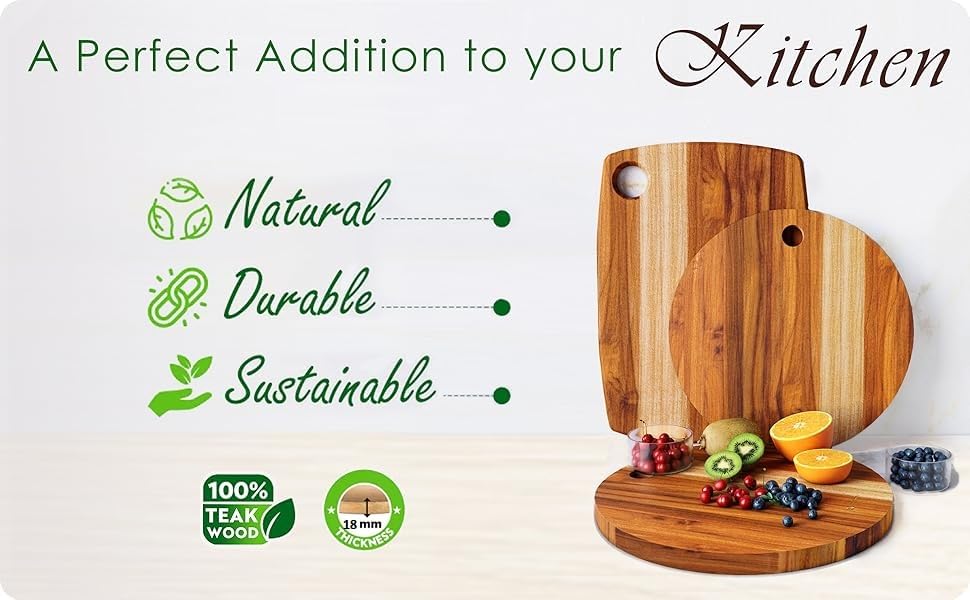 Image of Sensilo Chopping Cutting Board Vegetable,Fruit,Bread & Durable Safe & Heavy Duty, (35L x 25W cm, Teak Deluxe)