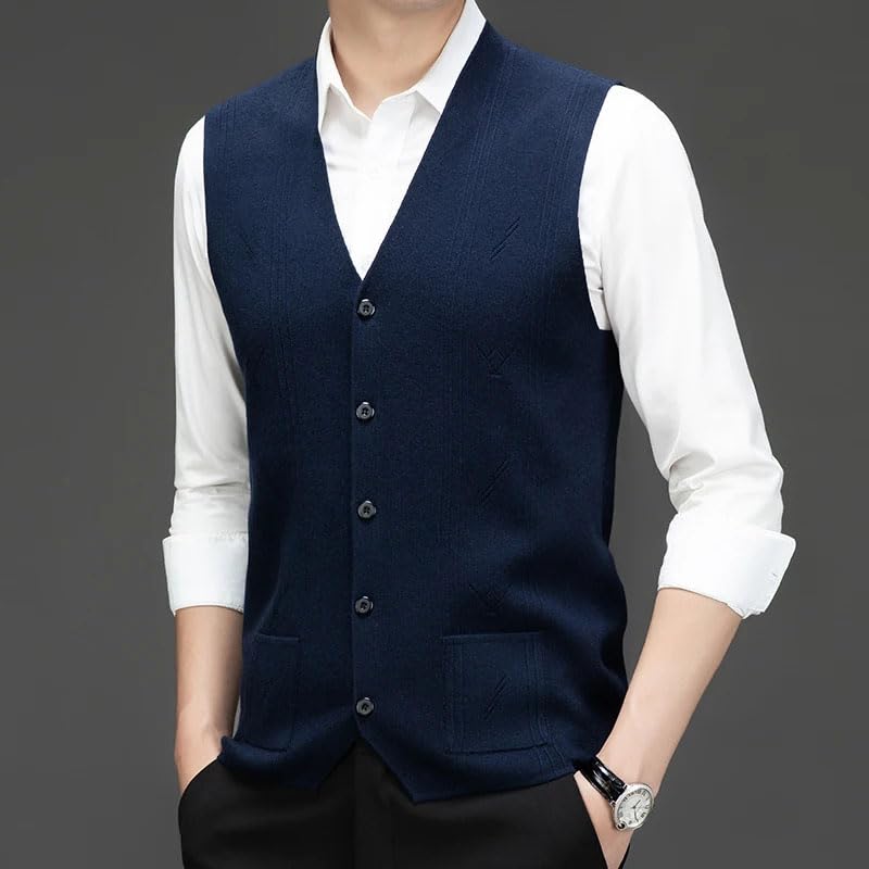 Men's Knit Button V-Neck Sleeveless Sweater Warm Thick Vest Casual Business Vest3