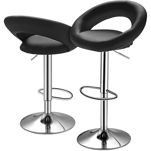 MoNiBloom Modern Bar Stools Set of PU Leather Modern Upholstered Counter Barstools with Hollow Back and Arms for Entertainment Rooms Cafes Chair, Balck