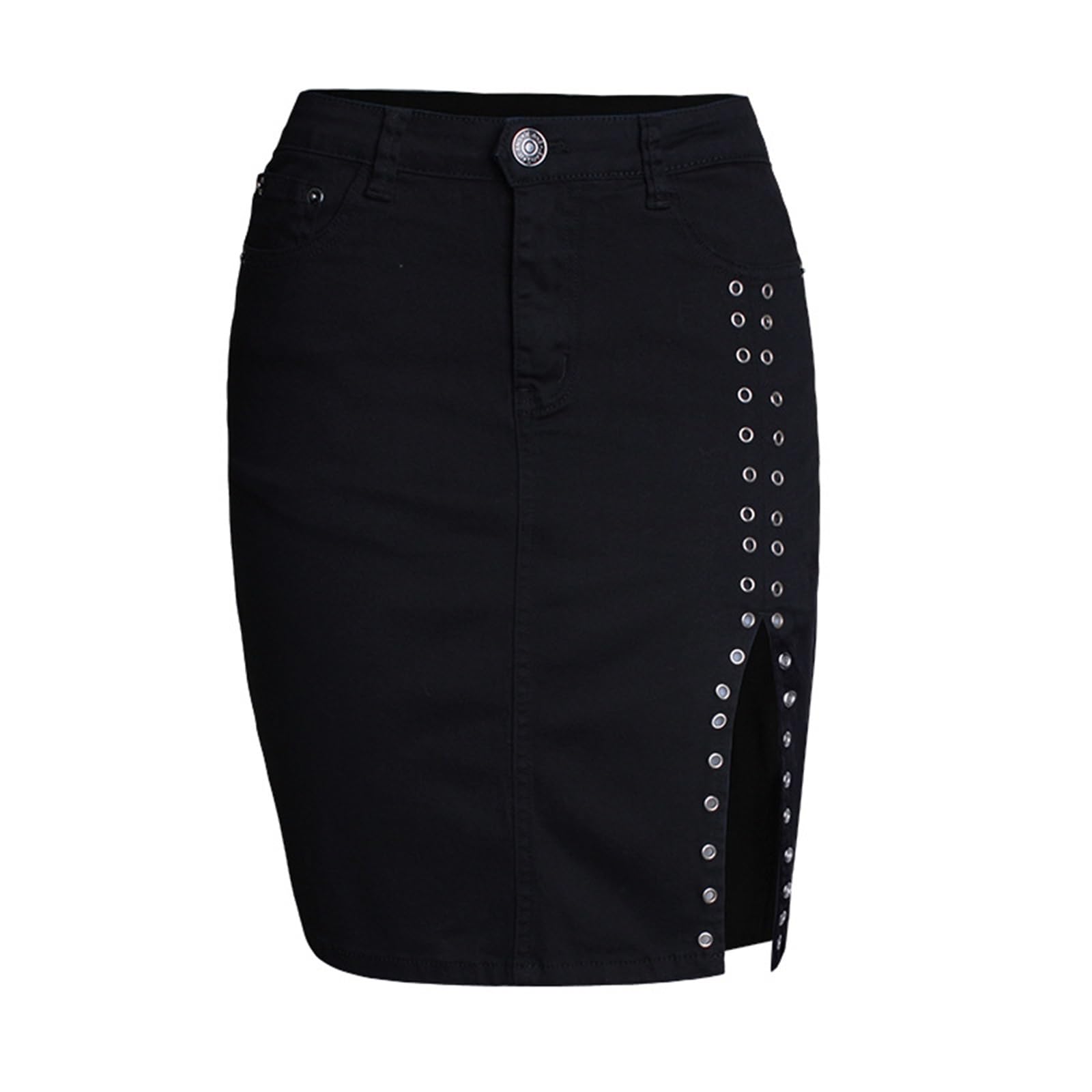 Falda Mujer Botón Mini Jeans Falda Falda Vaquera con Bolsillo Cintura Alta