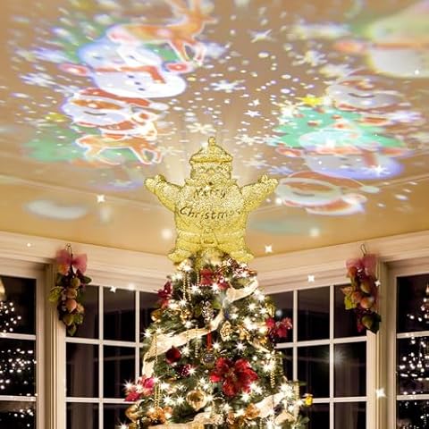 Christmas-Tree-Topper Lighted with Projected Patterns, Christmas-Star-Tree Topper Built-in LED Rotating Lights, 3D Glitter Night-Light-Projector for Party Holiday Xmas Decorations Gifts Cover
