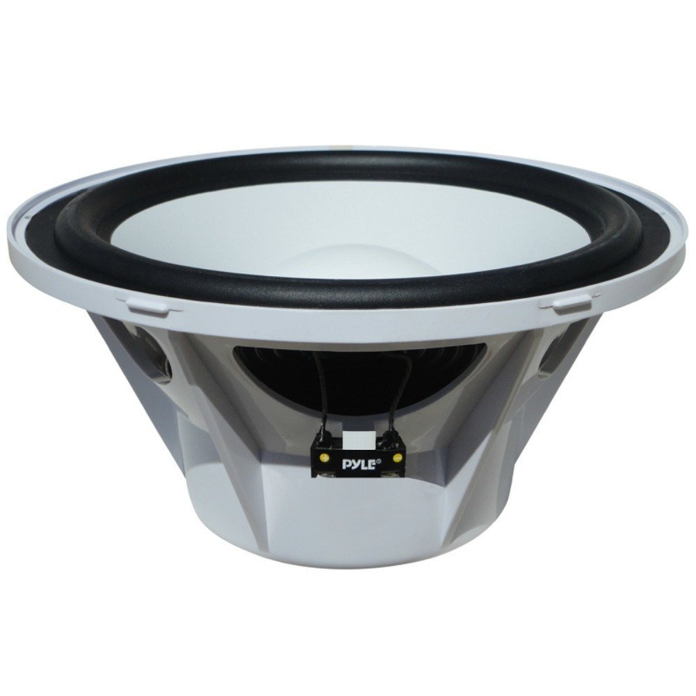 PYLE PLMRW10 Sub subwoofer Chubasquero Marino wáter Proof 10" 25,00 cm 250 mm Blancos por embarcaciones Barco balsa Piscina Individual Bobina de 4 Ohm 250 Watt rms 500 Watt MAX 1 piezo