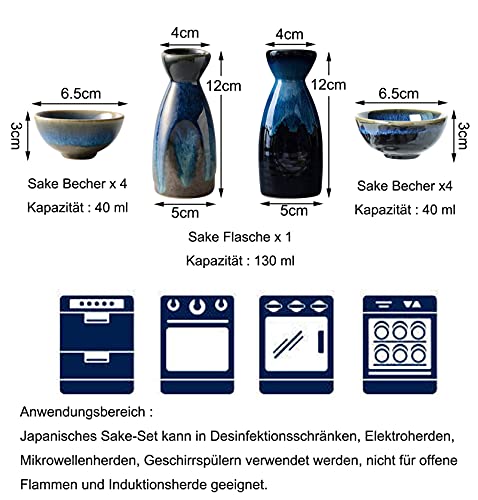 Sake Cup Set 5 Stücke, Traditionellen Keramik Japanischen Stil Sake-Servierset, einschließlich 4 Kleine Weingläsern/Sake Schale 30ml und 1 Sake-Topf 130ml, für Sake Reiswein