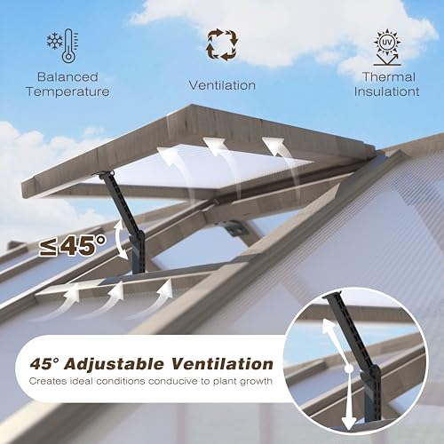 Image of MUPATER 8' x 8' Wooden Polycarbonate Greenhouse with Ventilated Window & Lockable Door, 6mm Polycarbonate Panels for UV Protection, Walk-in Greenhouse for Outdoors, Patio, Backyard, Brown