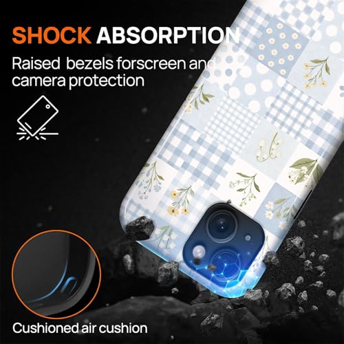 Coque antichoc iPhone 13 14 durable et anti-rayures à double couche protectrice patchwork bleu