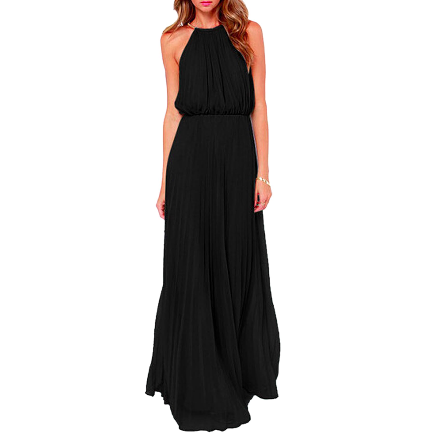 Vestido Elegante Mujer Verano Sin Mangas Casual Vestidos Largo Fiesta Sexy Cuello Halter Vestido de Cóctel Festivo para Mujer