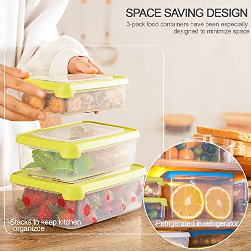 Folind Food Storage Container Set, Airtight Plastic Bowls With Lid (Pack Of 3), Reusable - For Kitchen Pantry Organization - Lunch Box, Freezer & Microwave Safe, With Green Lid #TOP3