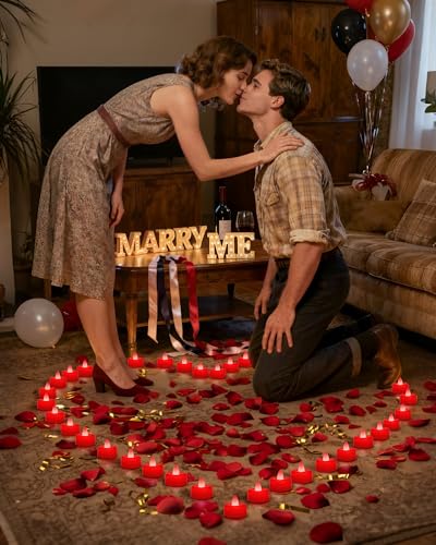 Image of Amagic 4000 Pieces Red Artificial Rose Petals with 50 Red Heart LED Tea Lights, Rose Petals and Candles Set for Proposal, Anniversary, Romantic Night, Wedding Decor