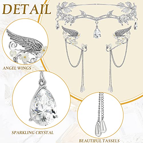 Hicarer 3 Pieces Rhinestone Leaf Headband And Elf Ear Cuffs Crown Headband Earrings Accessories For Cosplay Decoration #TOP2