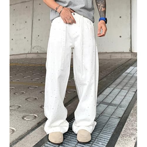 Men Rhinestone Jeans Wide Leg Sparkly Hip Hop Denim Pants2