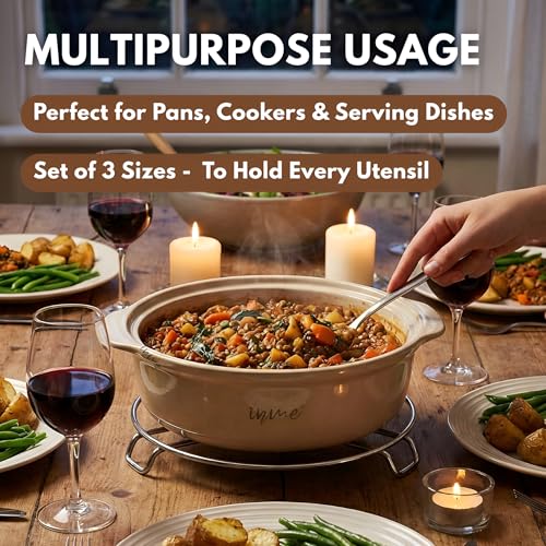 Image of Inme Hot Utensils Stand Hot Pot Stand for Kitchen Dining Table Top Ring, Vessel Dishes Food Plates Holder, Cooker Stand Inside, Trivet, Coaster Steaming Mat (Set of 3, Heavy Duty - 4 mm Thickness)