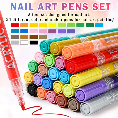 Image of IONSGAKO 24 Colors Nail Art Pens Set, Nail Polish Markers Pens Quick Dry