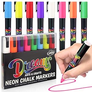 Premium Chalk Markers Neon Liquid Chalk Pens 6mm Washable Window Markers Set of 8 Pens Reversible Nibs