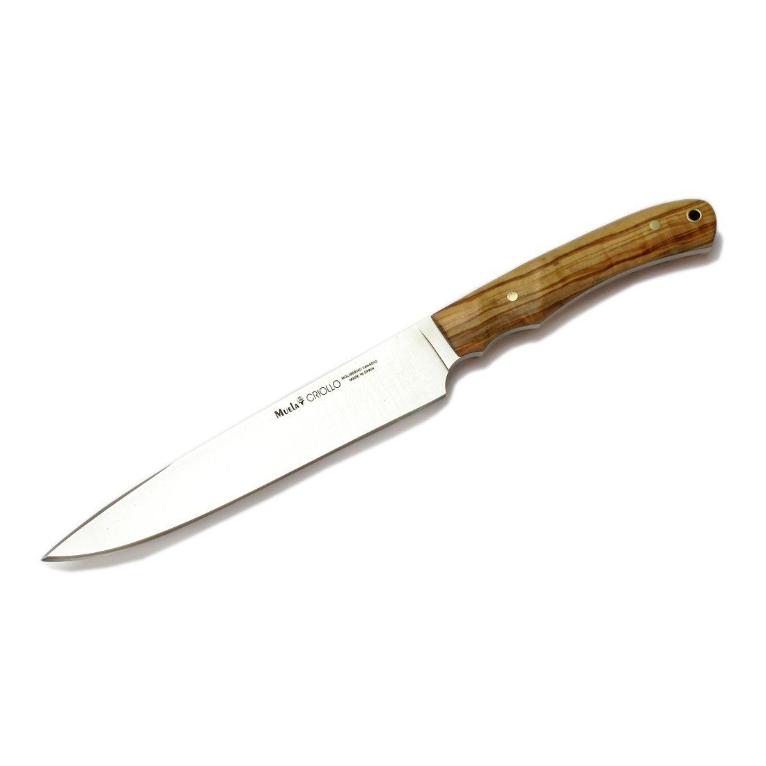 Coltello da caccia Muela Criollo Onesie, manici in legno d' ulivo con custodia in pelle, Foglia di multiuso 17 cm + regalo carta
