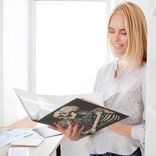Image of Funny Cat Skeleton Skull Black 3 Ring Binder with 2 Interior Pockets 1.5 inch Binders 3 Ring Heavy Duty Fit 8.5 inch x 11 inch Letter Size for Office School, 2 Pack