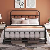 Topeakmart Marco de cama de metal de estilo victoriano con cabecero, no necesita somier de caja/almacenamiento debajo de la cama/fuerte soporte de listones negro